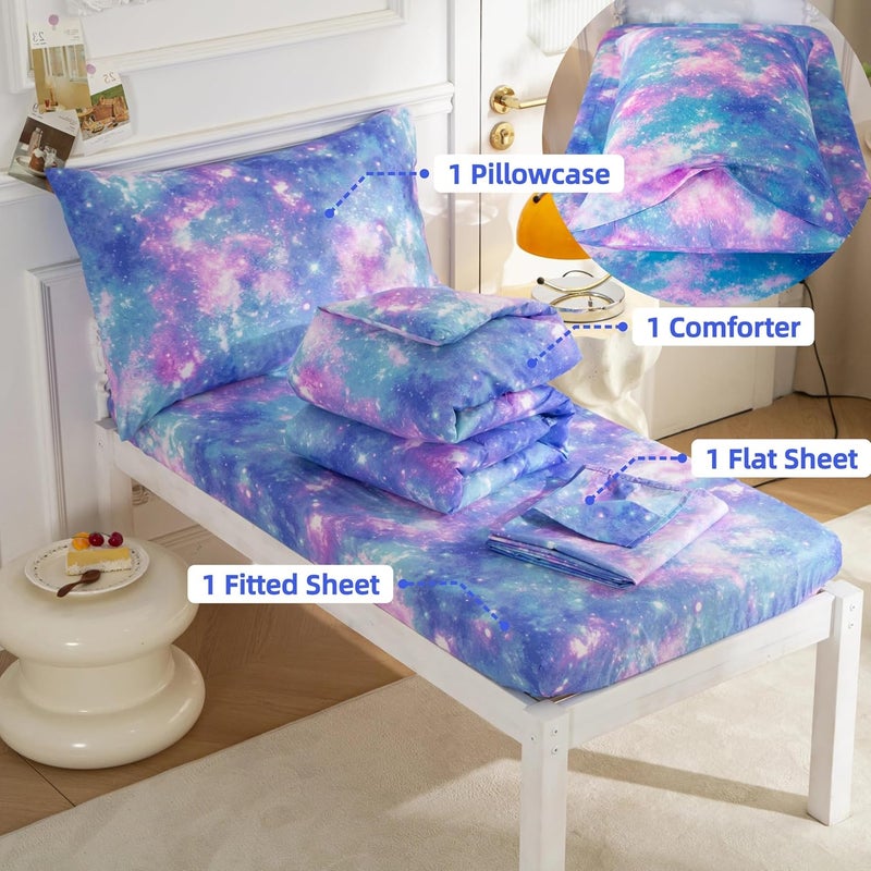 SDIII 4 Piece Colorful Space Toddler Bedding Set, Soft Microfiber Galaxy Toddler Bed Bedding with Comforter, Fitted Sheet, Flat Sheet and Pillowcase - Image 5